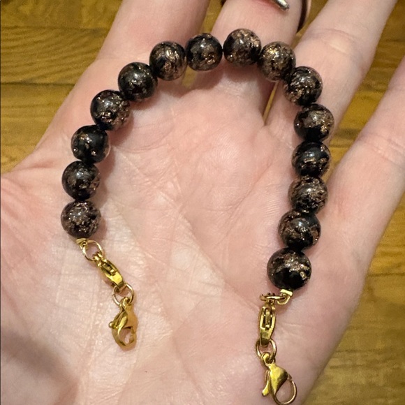 Source Unknown Jewelry - 🏥MEDICAL ALERT Black Gold Glitter Glass Beaded Bracelet Gold Lobster Clasps